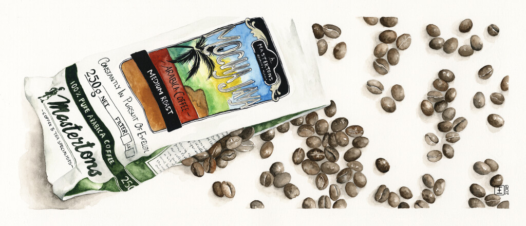 Veggie Strips Coffee Beans Watercolour on Fabriano