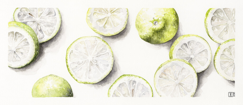 Veggie Strips Limes Watercolour on Fabriano