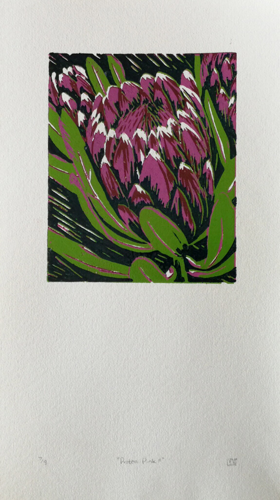 Protea Pink II Reduction Linocut