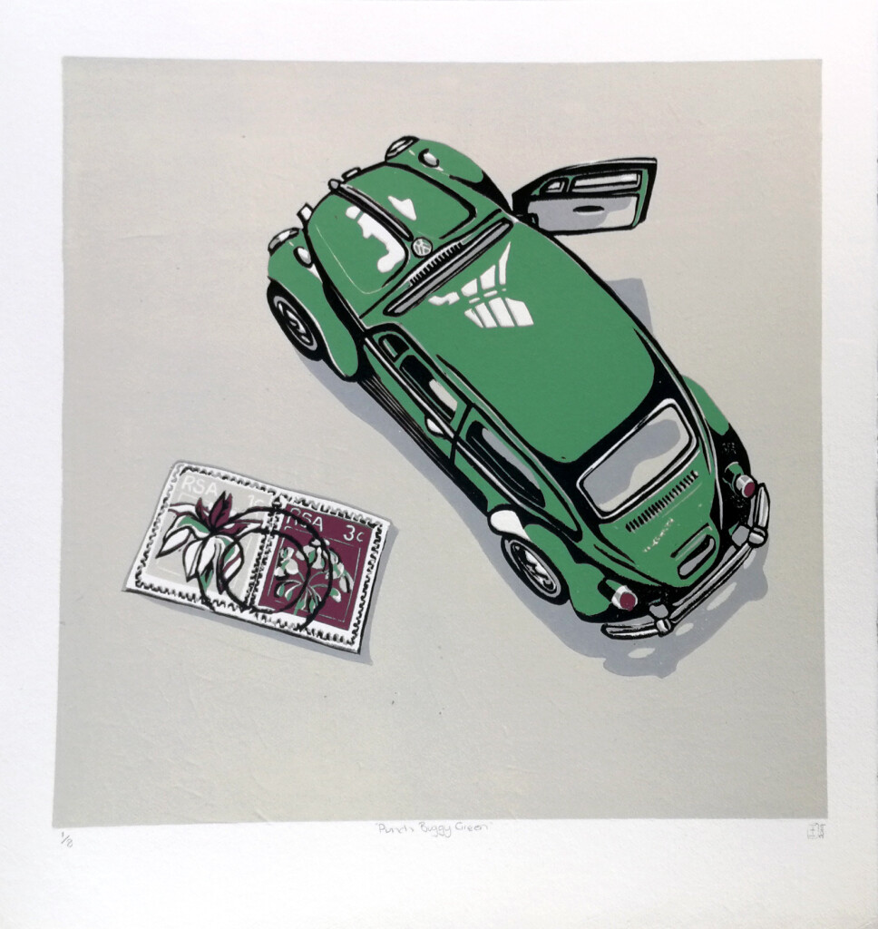 Punch Buggy Green Reduction Linocut