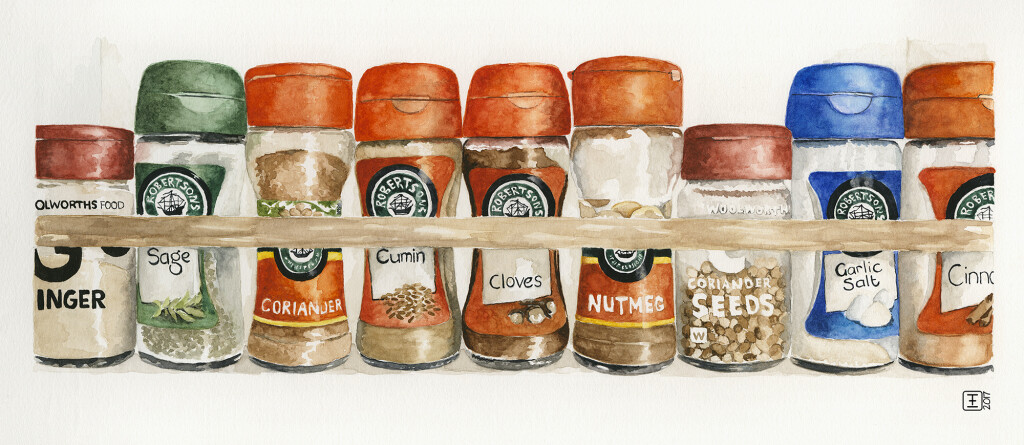 Veggie Strips Spices II Watercolour on Fabriano