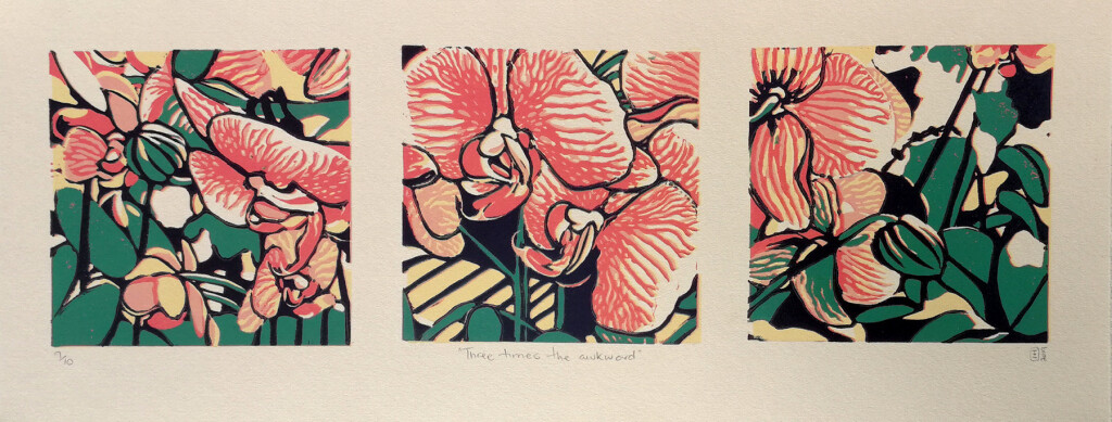 Three times the awkward Reduction Linocut