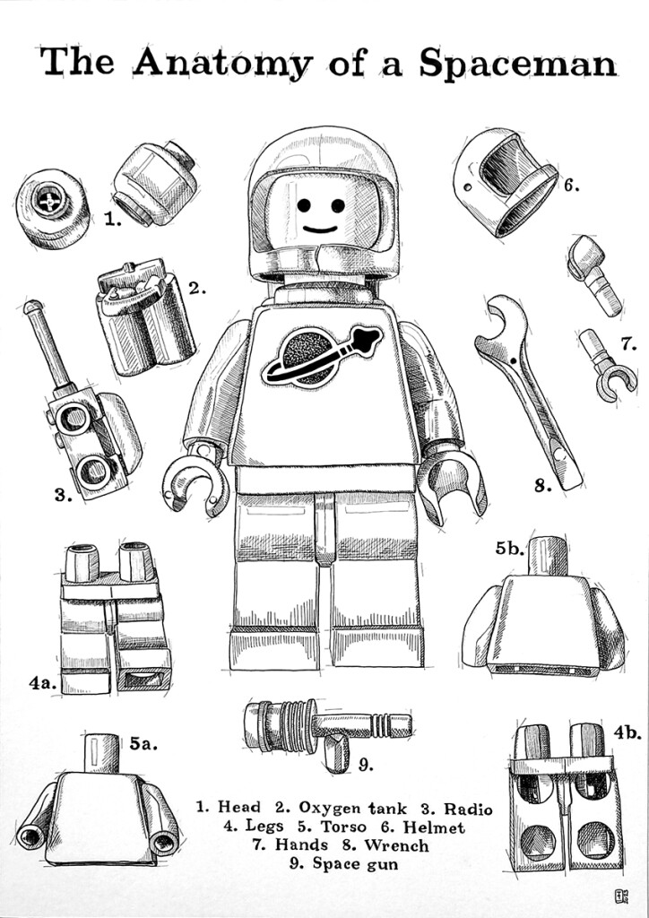 The Anatomy of a Spaceman Pen and ink drawing on fabriano